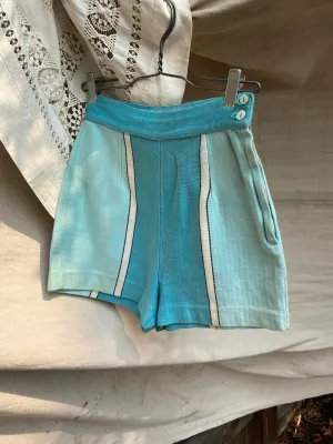1950s Knit Color-blocked Side Button Shorts