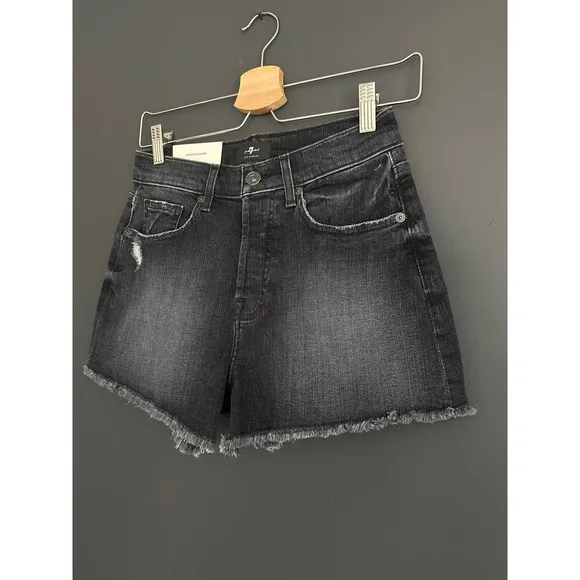 7 For All Mankind Monroe Cutoffs Shorts in Eclipse Black NEW Size 25