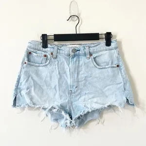 Abercrombie &amp; Fitch The Mom Short High Rise Light Wash Distressed Denim Shorts