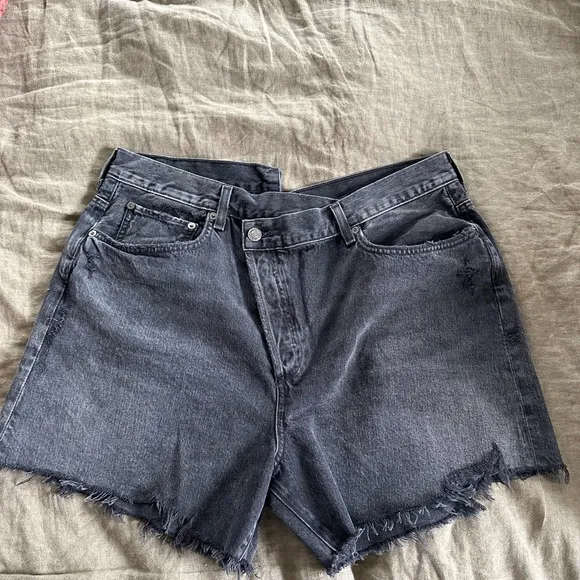 Agolde black wash crossover shorts