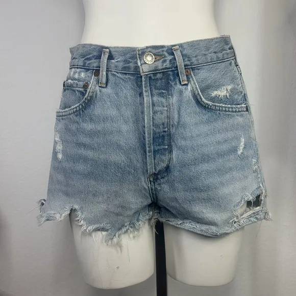 Agolde Jaden  High Rise Distressed Cutoff button fly Denim Shorts size 26