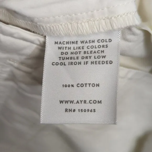 AYR Shorts Women's 10 White The Barcelona Pleated Twill Cotton Roll Cuff