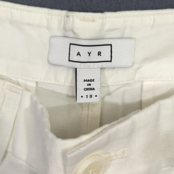 AYR Shorts Women's 10 White The Barcelona Pleated Twill Cotton Roll Cuff