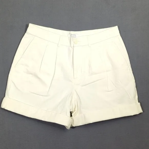 AYR Shorts Women's 10 White The Barcelona Pleated Twill Cotton Roll Cuff