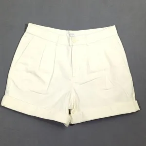 AYR Shorts Women's 10 White The Barcelona Pleated Twill Cotton Roll Cuff