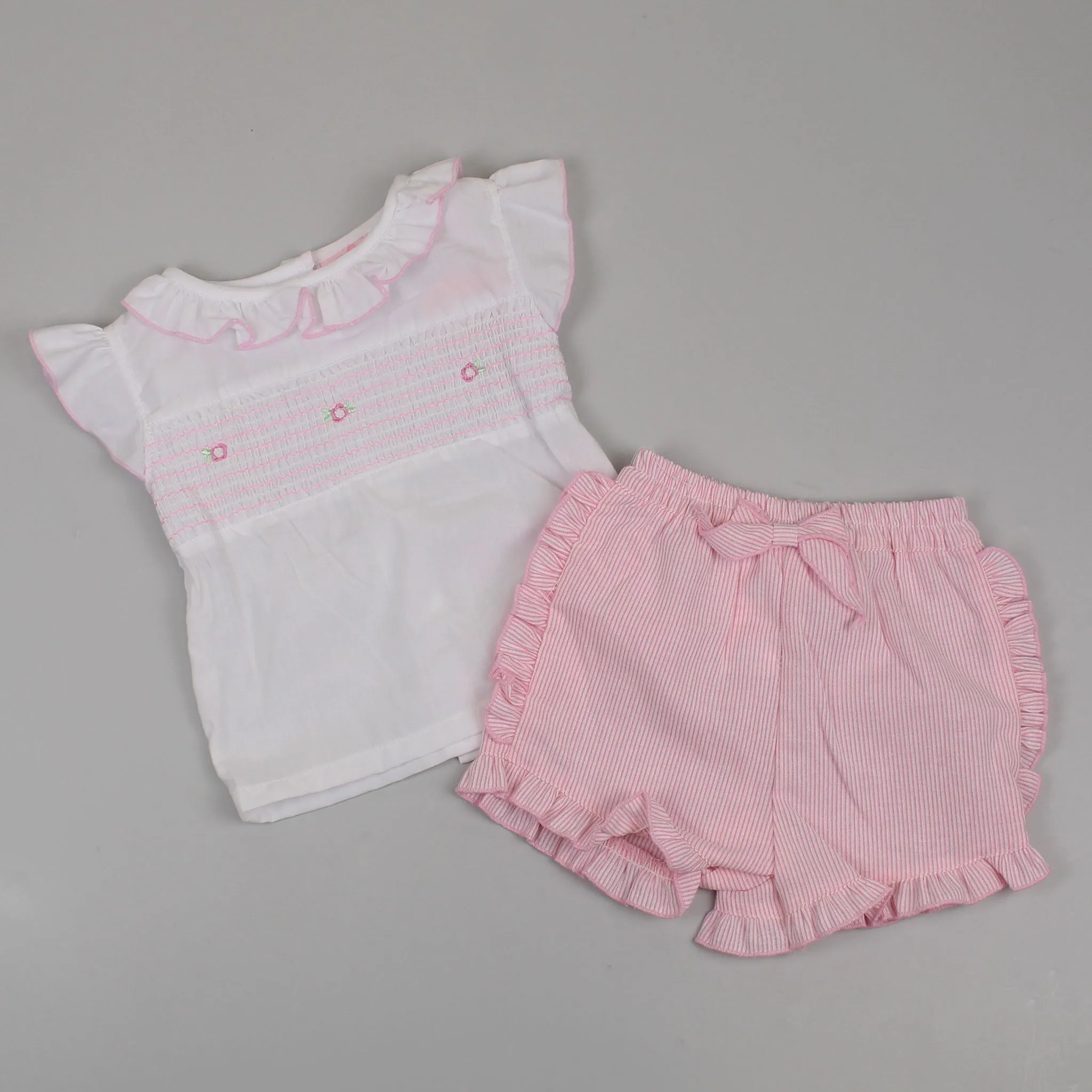 Baby Girls Set - White and Pink Shirt with Shorts