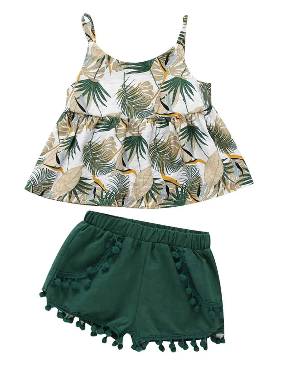 Baby Little Girl Leaf Print Top with Shorts