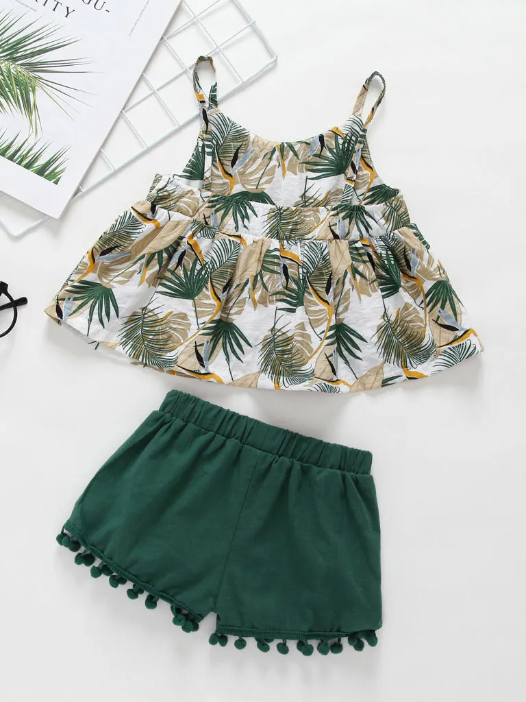 Baby Little Girl Leaf Print Top with Shorts