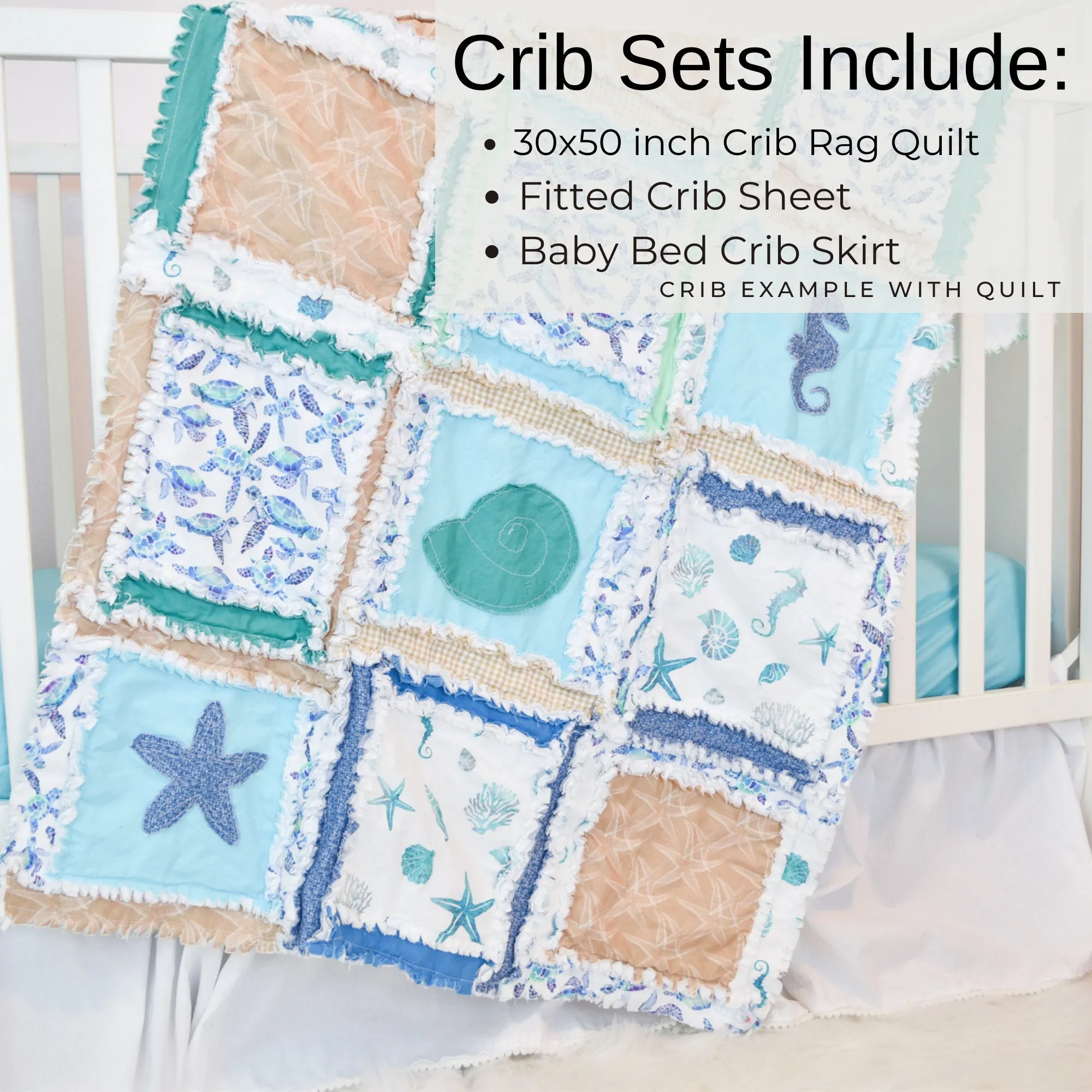 Beach Baby Quilt Crib Bedding, Nautical Baby Quilts, Ocean Blue and Tan Handmade Baby Quilts for Sale