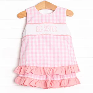 Big Sister Smocked Ruffle Short Set, Pink
