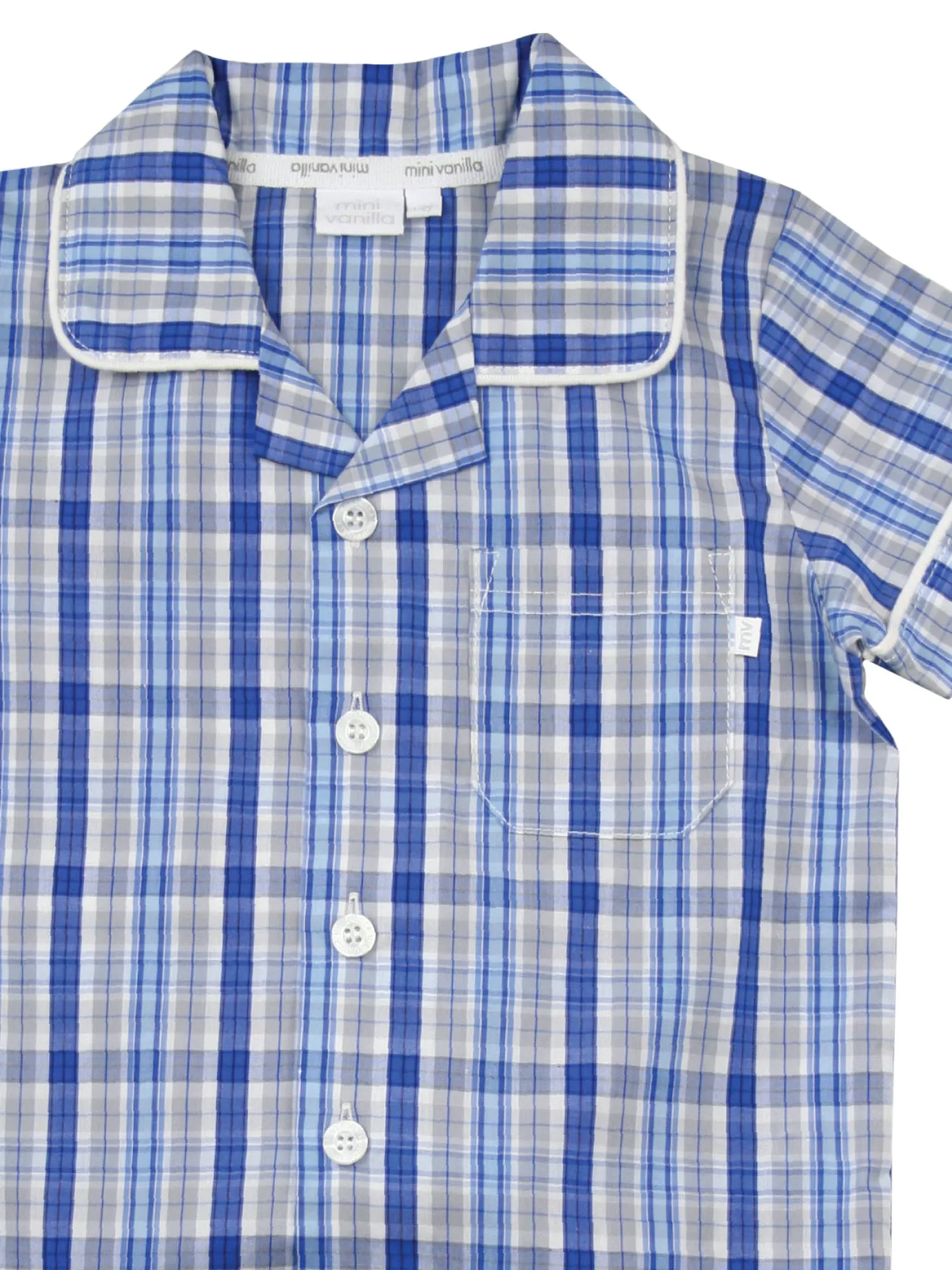 Blue Check Boys Summer Cotton Traditional Pyjamas