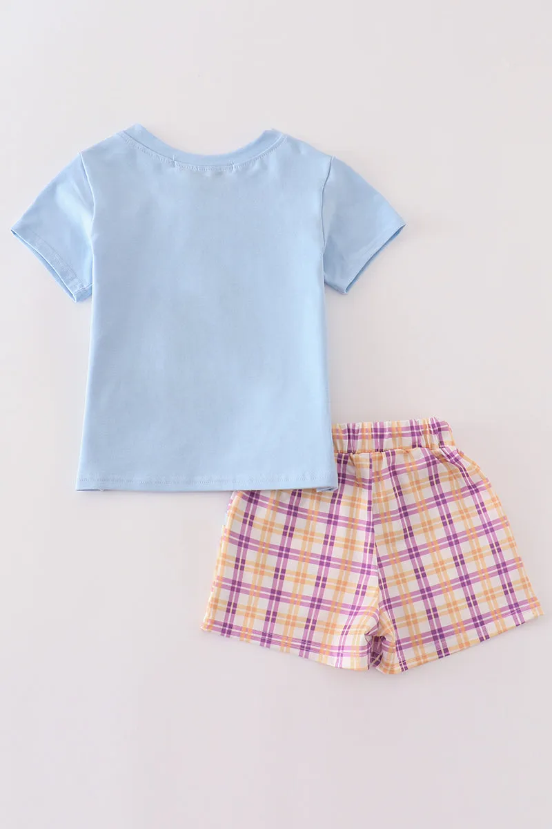 Blue Halloween Witch Dog Embroidery Boy Shorts Set