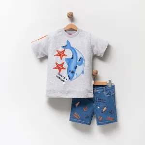 BOY'S 5-6-7-8 YEARS EMBROIDERED DENIM SHORTS SET