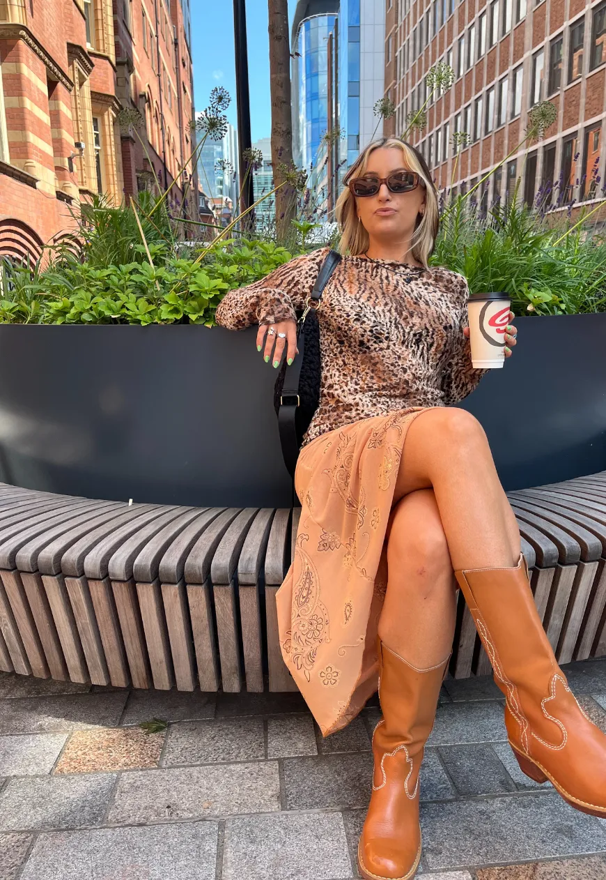 CARAMEL PAISLEY HALF LINED MESH SKIRT
