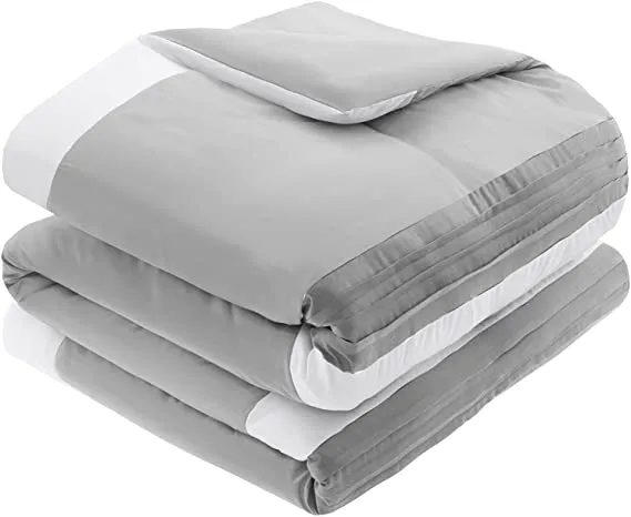Comfort Spaces Cozy Comforter Set-Modern Classic Design All Season Down Alternative Bedding, Matching Shams, Bedskirt, Decorative Pillows, Queen (90"x90"), Malcom, Hotel Deluxe Gray 7 Piece