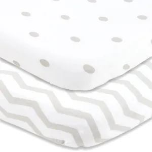 Cotton Jersey Cradle / Co Sleeper Fitted Sheets, 2 Pack – Polka Dots & Chevron