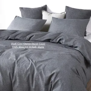 Duvet Cover, 100% Washed Cotton Yarn Dyed Plain Solid Color Grey Charcoal with Zipper Closure Corner Ties (Queen Size), Does not include pillow shams!