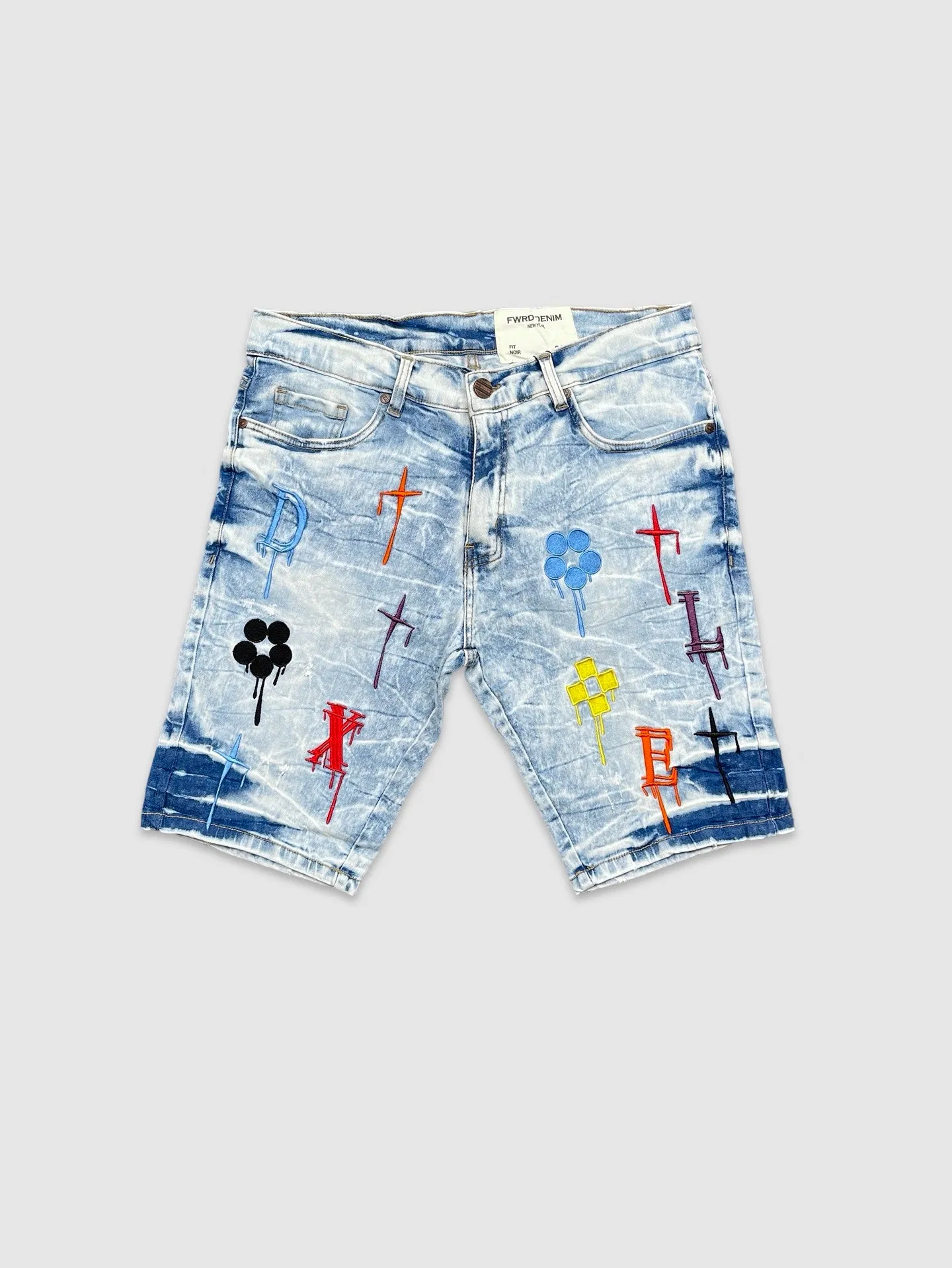 EVO-22968-Men's Drippy Logo Denim Shorts