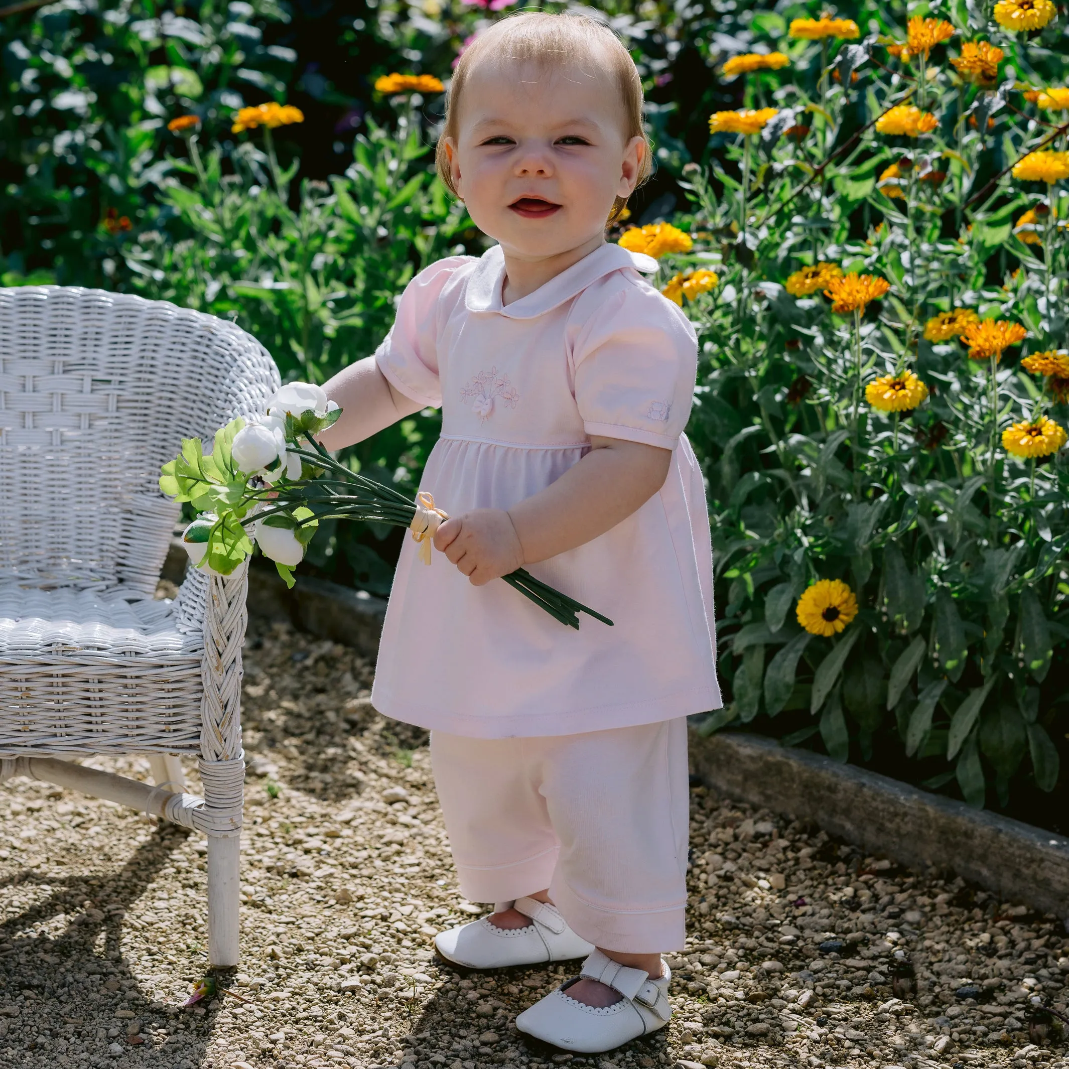 Faye Pink Floral Embroidery Girls Set