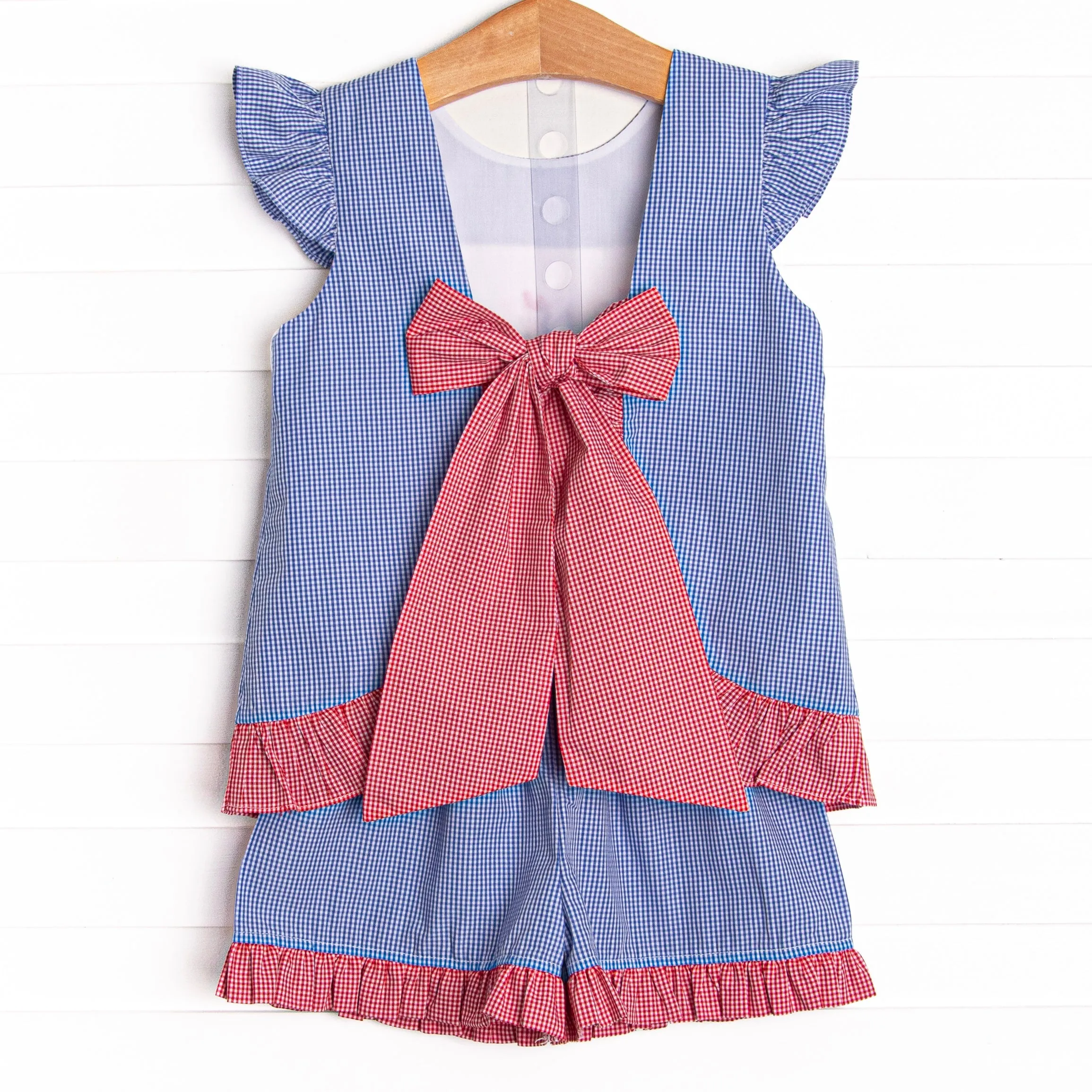 Freedom Flags Smocked Short Set, Blue