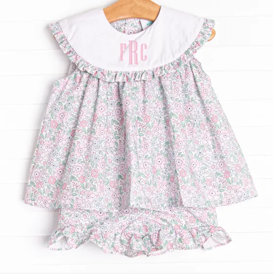 French Country Florals Ruffle Short Set, Pink