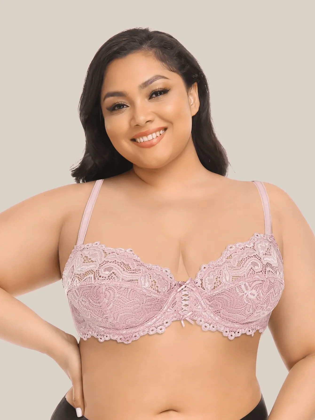 Full Coverage Sheer Lace Underwire Plus Size Bra Purple
