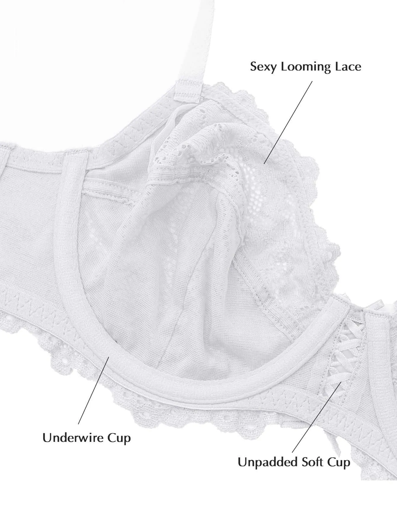 Full Coverage Sheer Lace Underwire Plus Size Bra White
