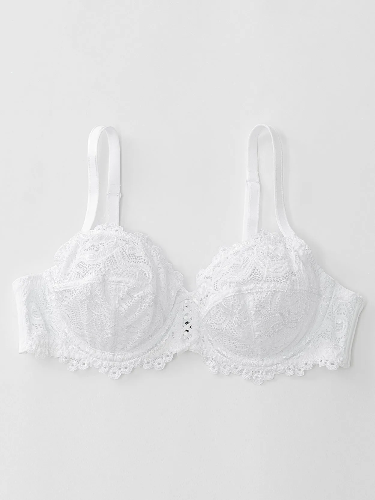 Full Coverage Sheer Lace Underwire Plus Size Bra White