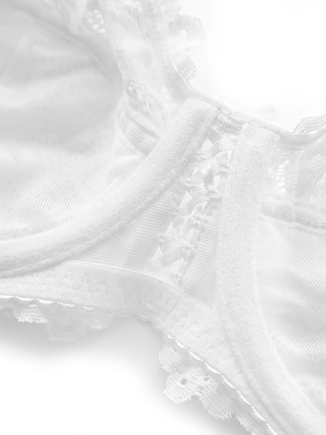 Full Coverage Sheer Lace Underwire Plus Size Bra White