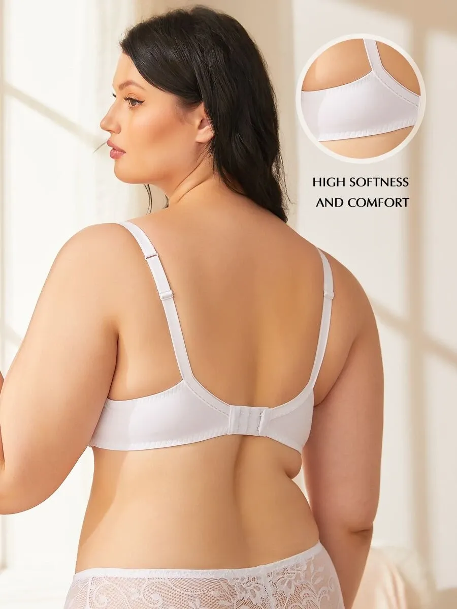Full Coverage Sheer Lace Underwire Plus Size Bra White