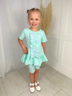Girls 'Larosa' 3-Piece Frilly Outfit Set With Leggings & Shorts - Mint