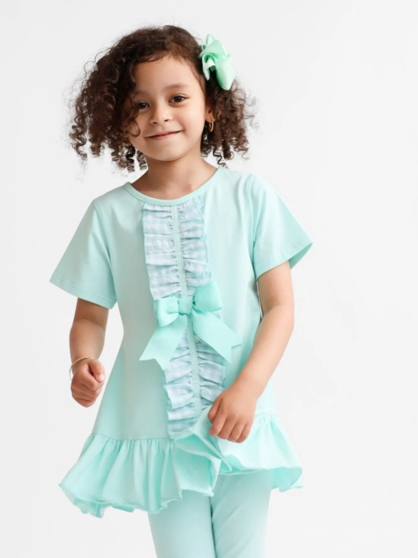 Girls 'Larosa' 3-Piece Frilly Outfit Set With Leggings & Shorts - Mint