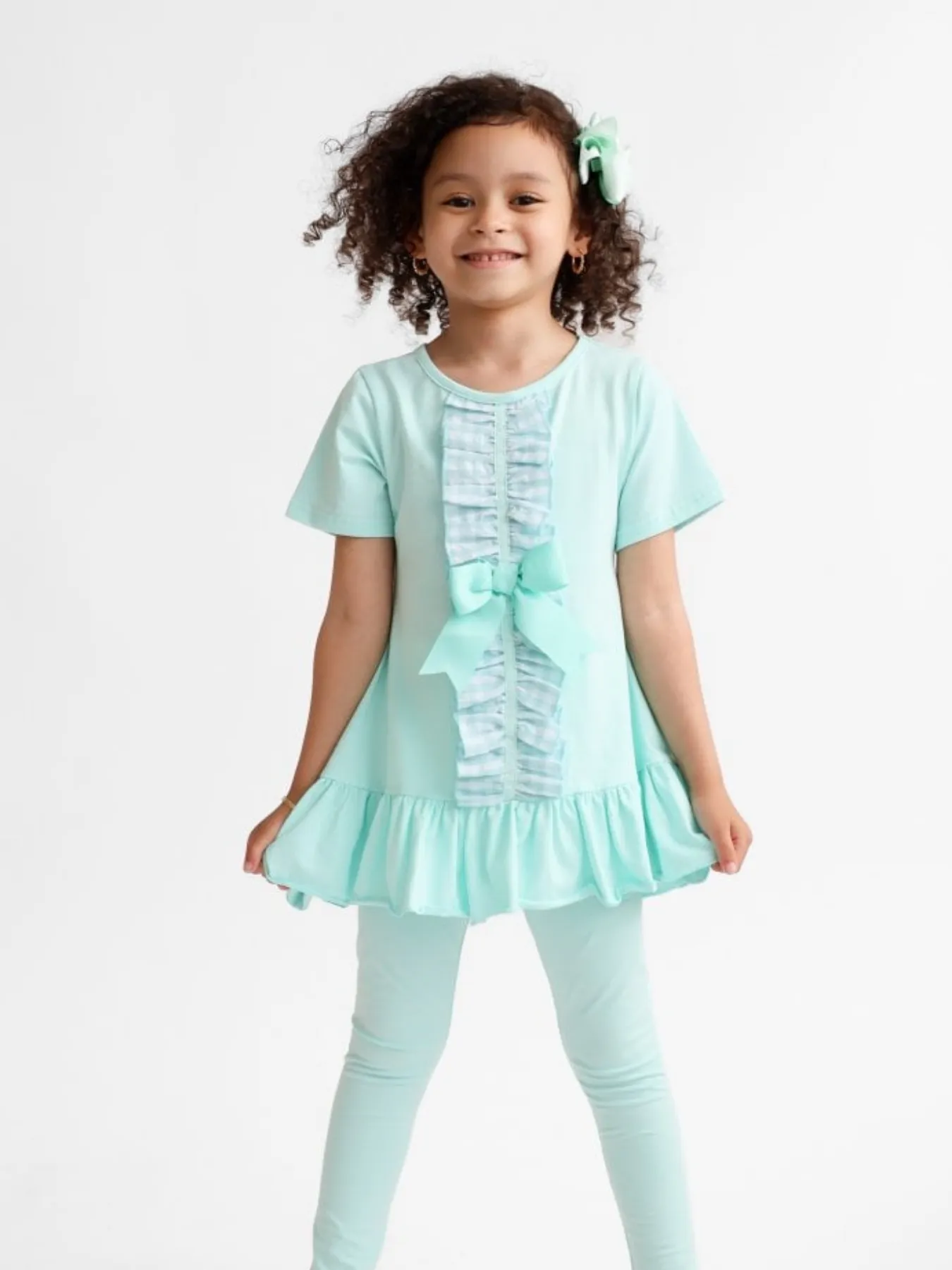Girls 'Larosa' 3-Piece Frilly Outfit Set With Leggings & Shorts - Mint