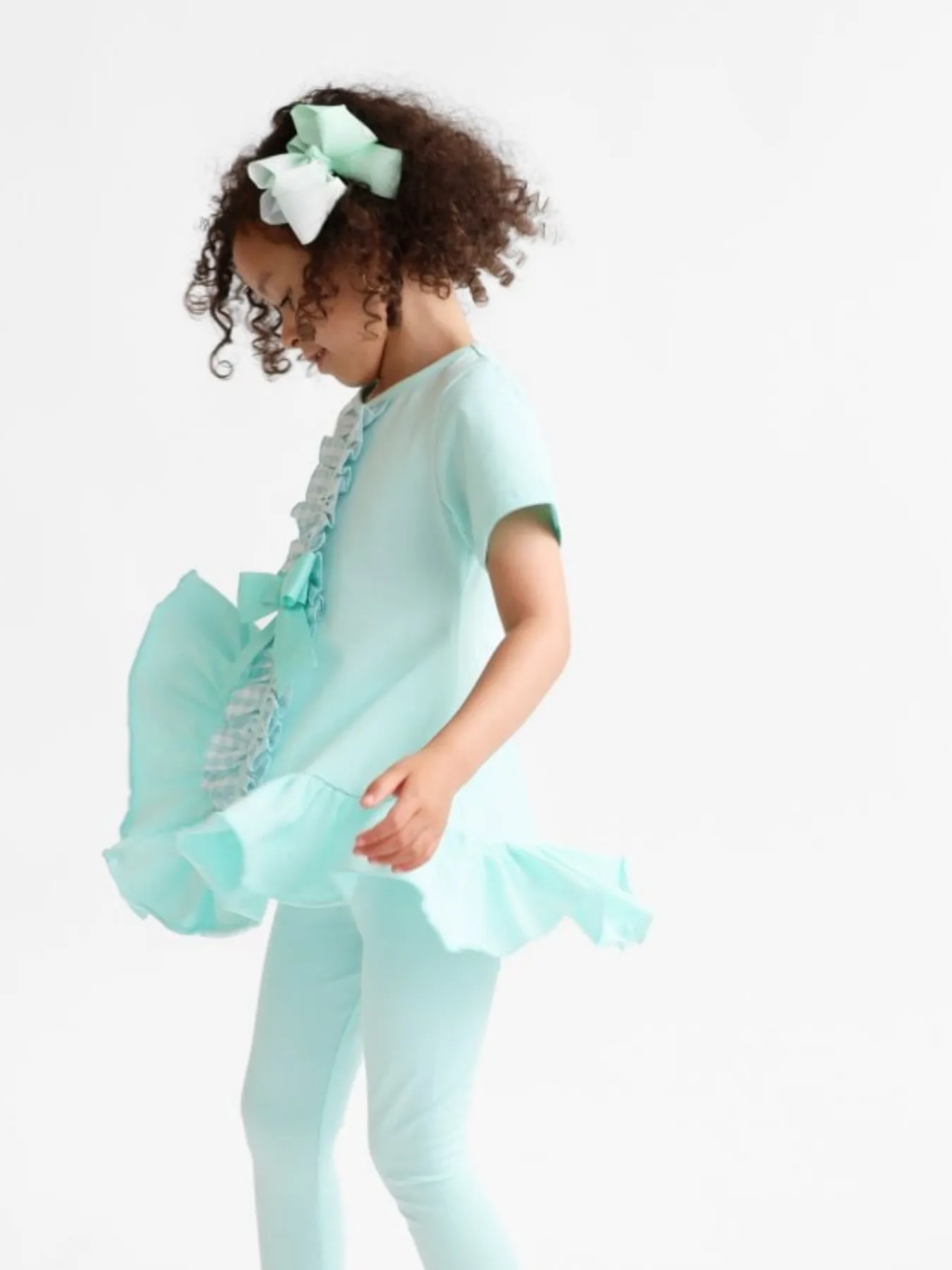 Girls 'Larosa' 3-Piece Frilly Outfit Set With Leggings & Shorts - Mint