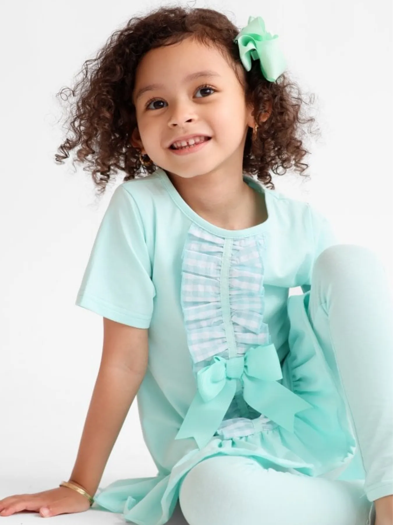 Girls 'Larosa' 3-Piece Frilly Outfit Set With Leggings & Shorts - Mint