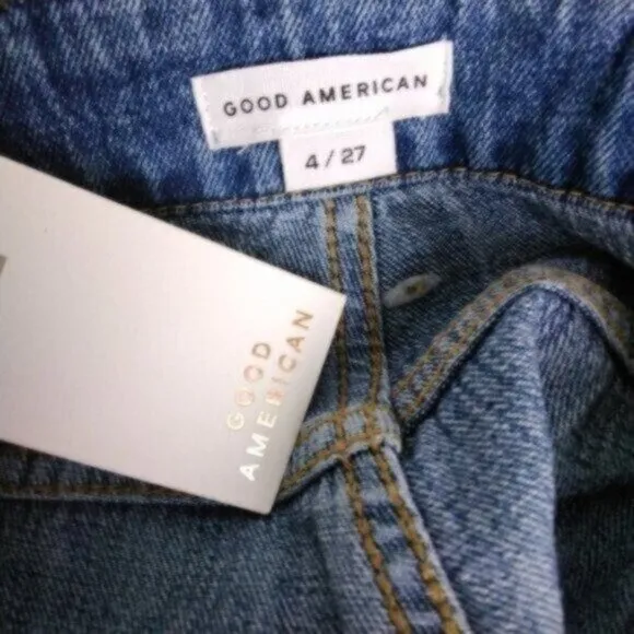Good American Cut Off Fold Over Waist Jean Shorts Blue