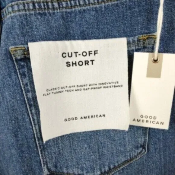 Good American Cut Off Fold Over Waist Jean Shorts Blue