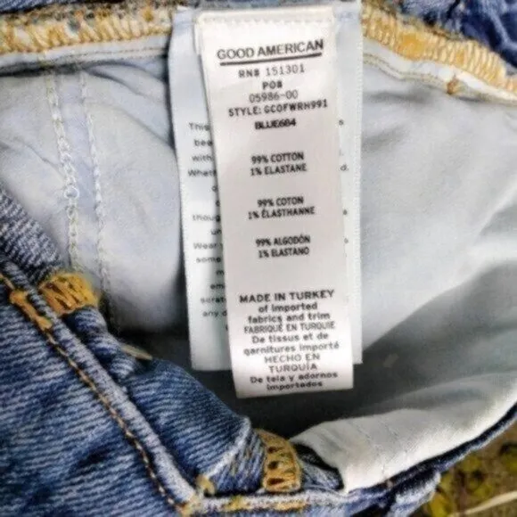 Good American Cut Off Fold Over Waist Jean Shorts Blue
