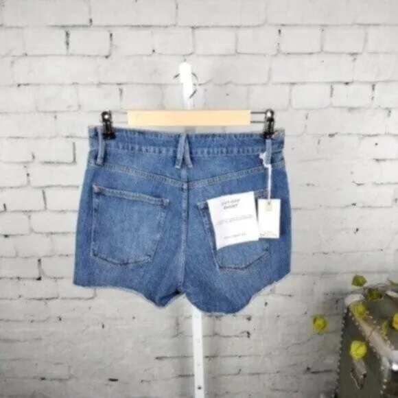 Good American Cut Off Fold Over Waist Jean Shorts Blue
