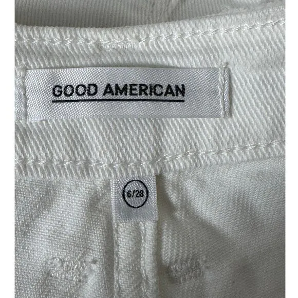 Good American High Waist Step Hem Cutoff Denim Shorts White Size 6/28