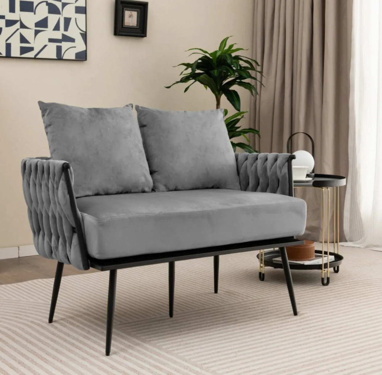 Heavy Duty Elegant Modern Love Seat Sofa Couch Upholstered Dutch Velvet Sofa Couch | Thick Cushion | 2 Comfy Pillows | Holds 350lbs