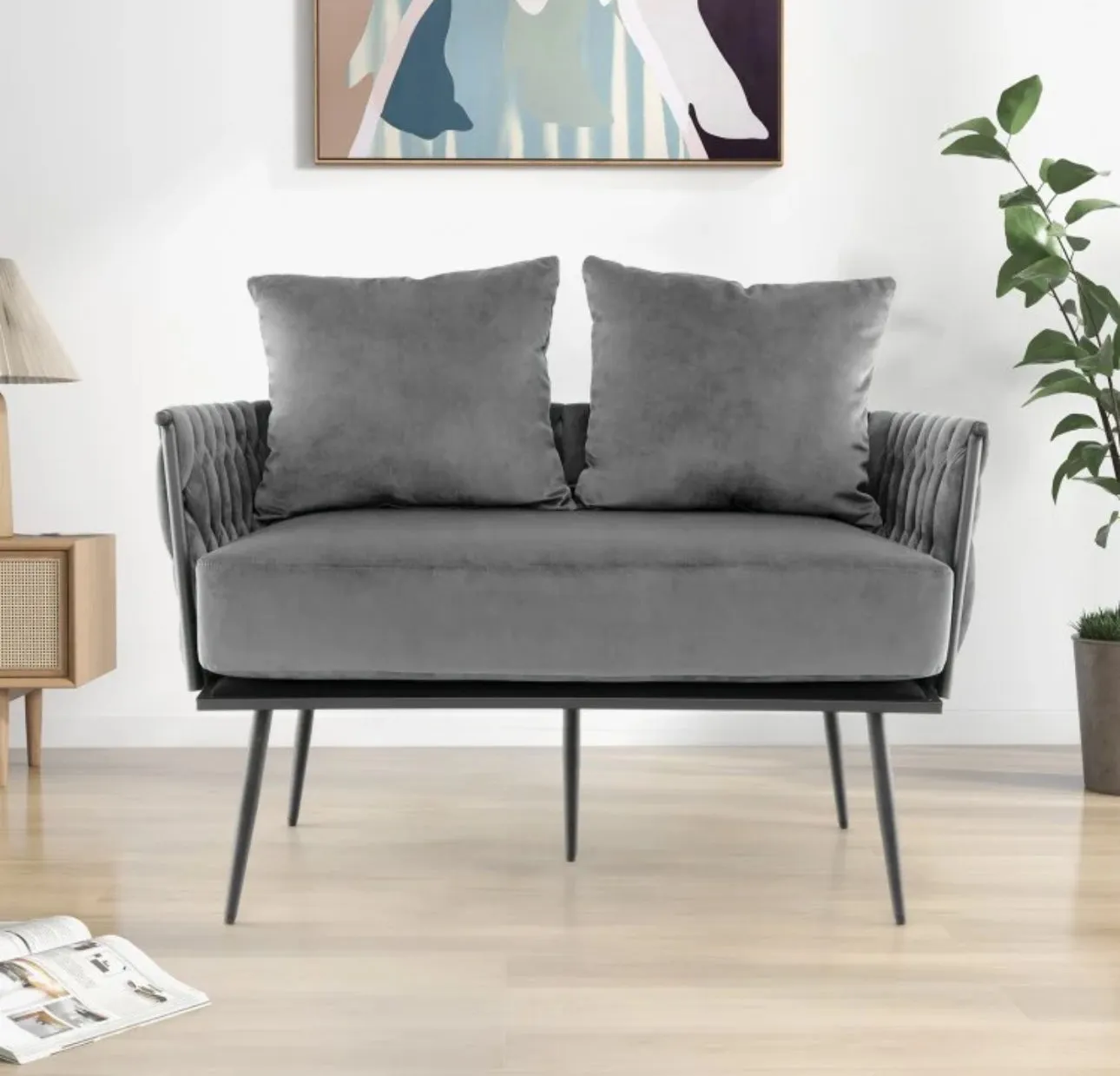 Heavy Duty Elegant Modern Love Seat Sofa Couch Upholstered Dutch Velvet Sofa Couch | Thick Cushion | 2 Comfy Pillows | Holds 350lbs
