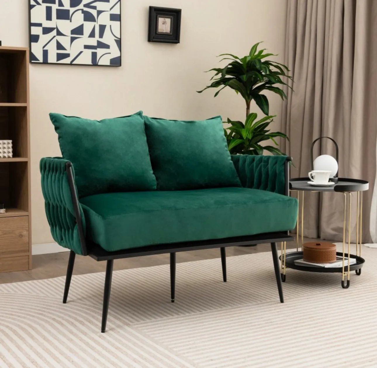 Heavy Duty Elegant Modern Love Seat Sofa Couch Upholstered Dutch Velvet Sofa Couch | Thick Cushion | 2 Comfy Pillows | Holds 350lbs