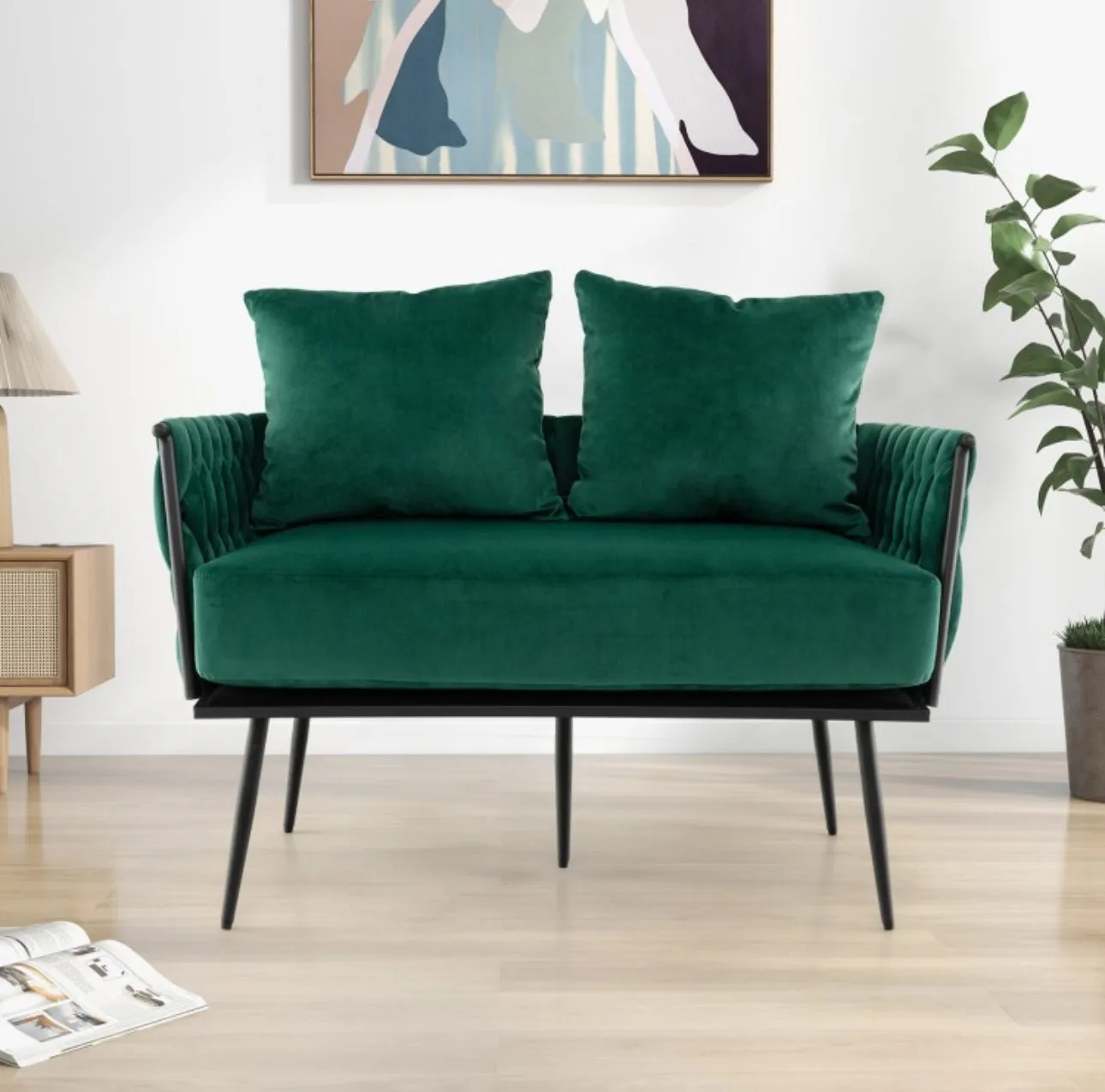 Heavy Duty Elegant Modern Love Seat Sofa Couch Upholstered Dutch Velvet Sofa Couch | Thick Cushion | 2 Comfy Pillows | Holds 350lbs