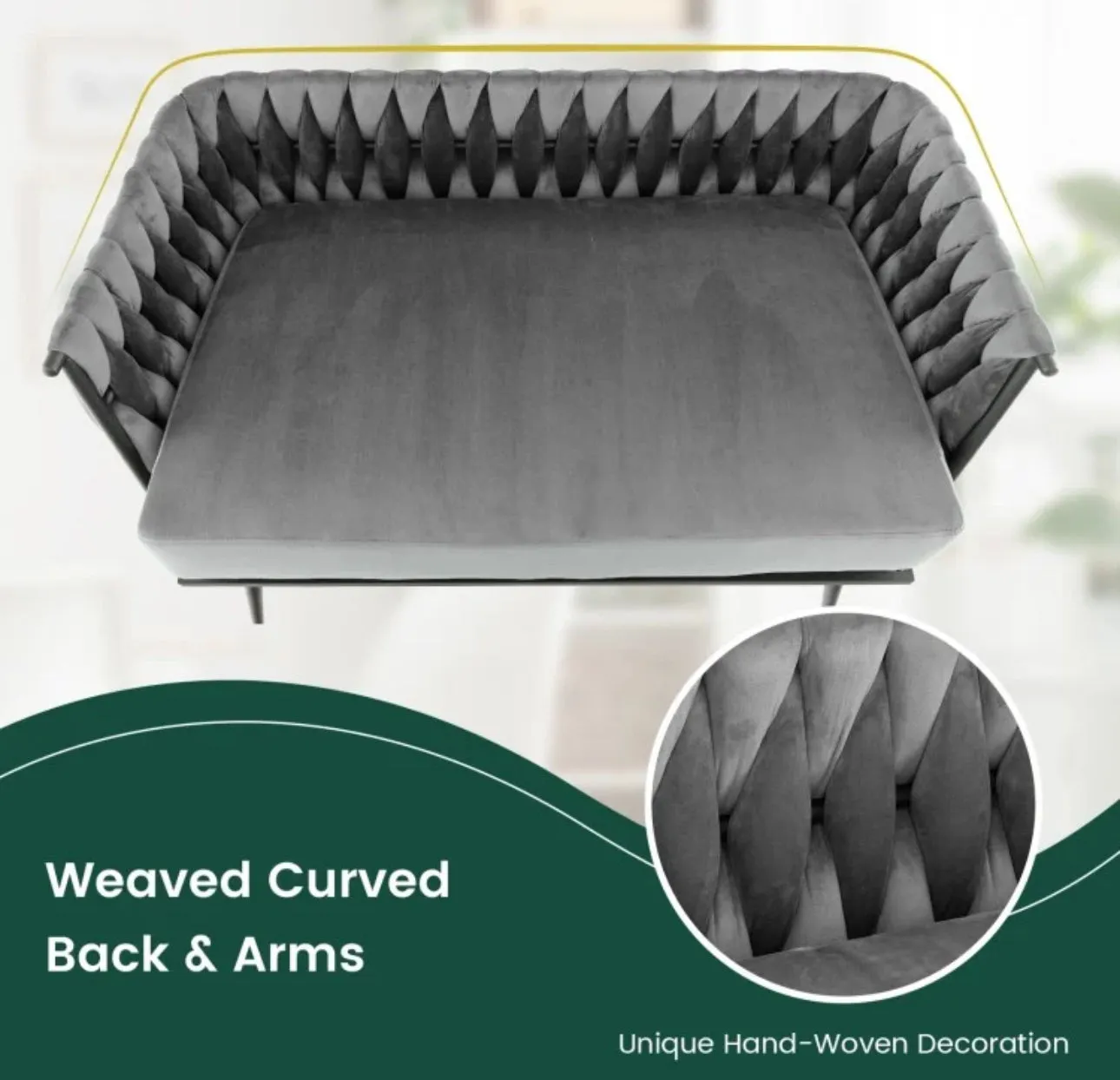 Heavy Duty Elegant Modern Love Seat Sofa Couch Upholstered Dutch Velvet Sofa Couch | Thick Cushion | 2 Comfy Pillows | Holds 350lbs
