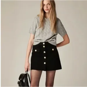 J. Crew Button Front Denim Skirt 0 NWT Black High Rise Preppy CC931 J.Crew