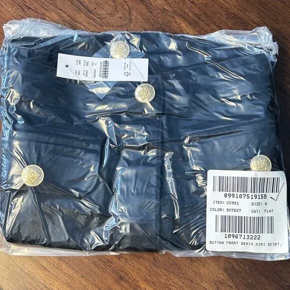 J. Crew Button Front Denim Skirt 0 NWT Black High Rise Preppy CC931 J.Crew