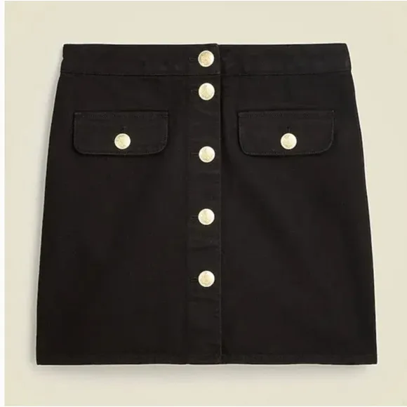 J. Crew Button Front Denim Skirt 0 NWT Black High Rise Preppy CC931 J.Crew