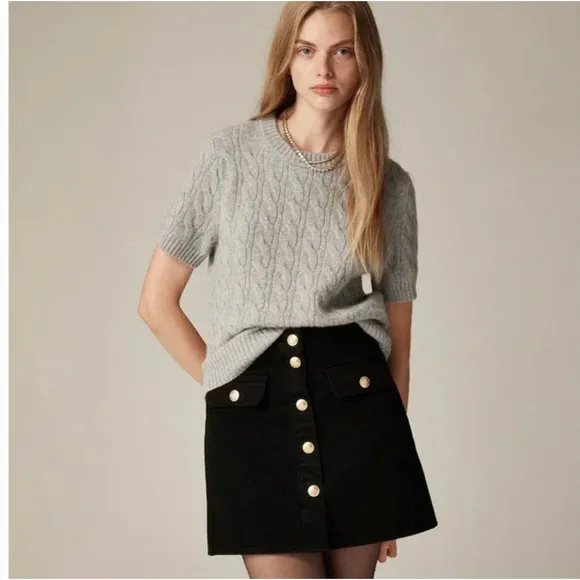 J. Crew Button Front Denim Skirt 0 NWT Black High Rise Preppy CC931 J.Crew