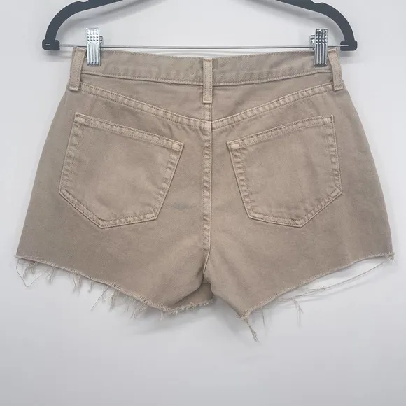 L'Agence Jean Shorts Women's 25 Audrey Mid Rise Tan Biscuit Destruct Cutoffs